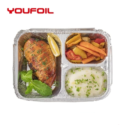 acheter Casserole jetable d'aluminium de cavité du conteneur 3 de papier d'aluminium d'emballage alimentaire à emporter online manufacture